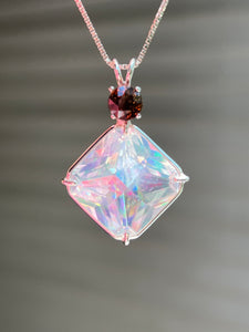 One of a kind Spectacular Angel Aura Quartz Magician Stone necklace with expertly faceted Watermelon Tourmaline