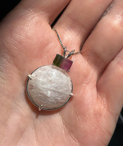 Rare Synergy 12 XL Natrolite necklace with Watermelon Tourmaline