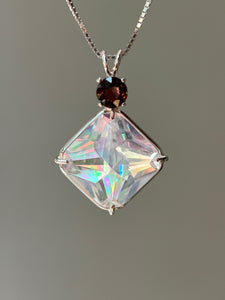 One of a kind Spectacular Angel Aura Quartz Magician Stone necklace with expertly faceted Watermelon Tourmaline