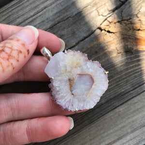 Stunning XL triple eye Amethyst Stalactite slice pendant