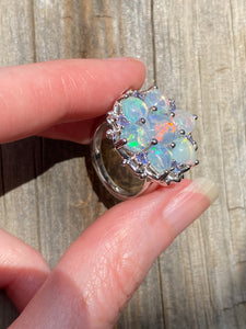 Magical XL Ethiopian Opal Hearts and Tanzanite rounds ring