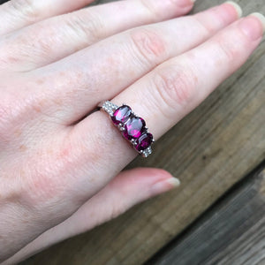 Rhodolite Garnet trilogy rings