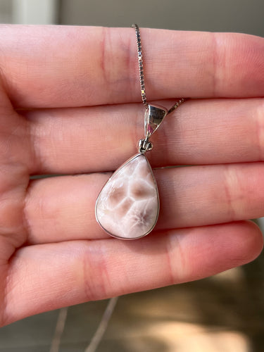 Rare 2020 find, Indonesian Pink Natrolite necklace teardrop shape