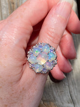 Load image into Gallery viewer, Magical XL Ethiopian Opal Hearts and Tanzanite rounds ring