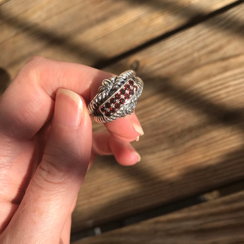 Double row African Garnet ring