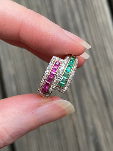 Exceptional 14k yellow gold natural Ruby, Emerald and Diamond