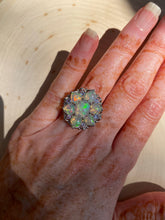 Load image into Gallery viewer, Magical XL Ethiopian Opal Hearts and Tanzanite rounds ring