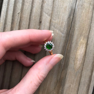 Chrome Diopside and Zircon ring