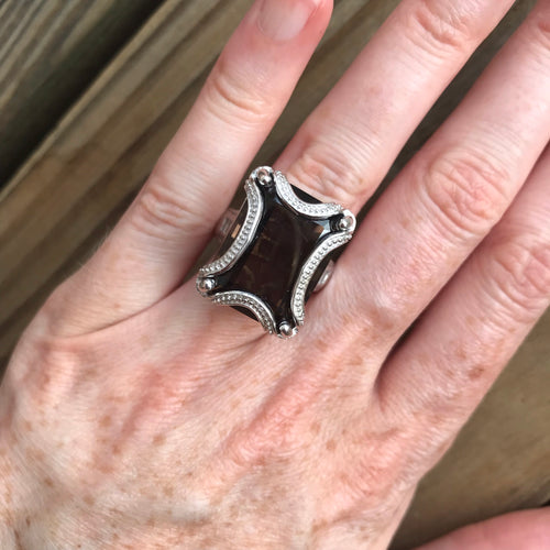 20 carat flawless Smoky Quartz ring with White Topaz