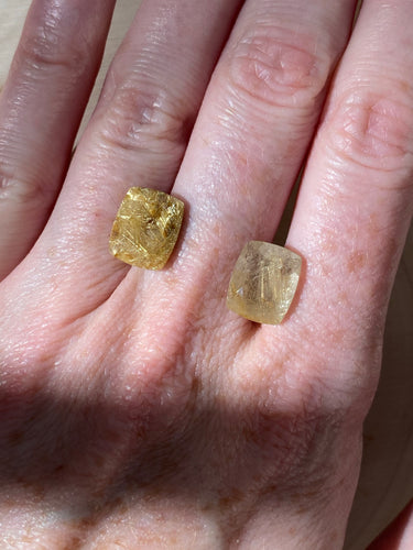 Gold rutile in Quartz loose cushion cut stones