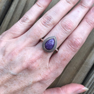 Teardrop Charoite ring