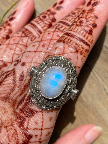 Swan Spirit Guide Moonstone and Tanzanite ring