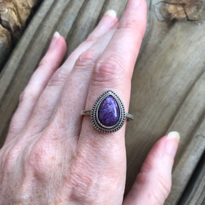 Teardrop Charoite ring