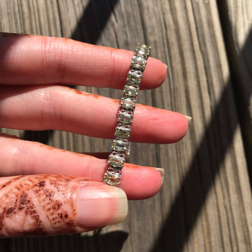 Gem grade faceted Green Apatite adjustable sterling silver bracelet