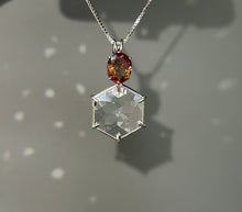 Load image into Gallery viewer, Clear Quartz Flower of Life necklace with stunning Bicolor Tourmaline crown