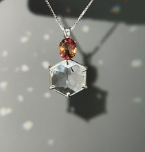 Load image into Gallery viewer, Clear Quartz Flower of Life necklace with stunning Bicolor Tourmaline crown