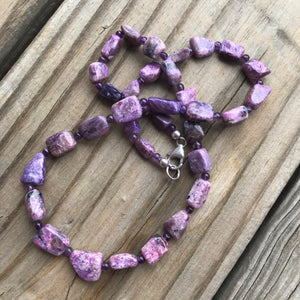 Charoite with Aegirine and Amethyst necklace