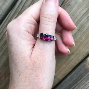 Rhodolite Garnet trilogy rings