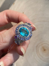 Load image into Gallery viewer, Collectors Electric Blue Apatite, Iolite and Amethyst rings