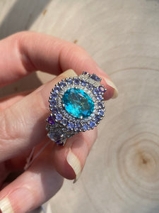 Collectors Electric Blue Apatite, Iolite and Amethyst rings