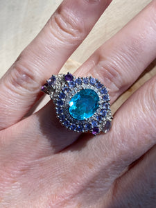 Collectors Electric Blue Apatite, Iolite and Amethyst rings