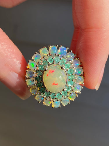 Top Grade Ethiopian Opal and Emerald ring