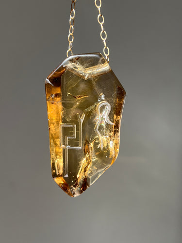 Hovave Art - Exceptional Rainbow filled Natural Citrine necklace with Divine Feminine & Sacred Masculine Symbols