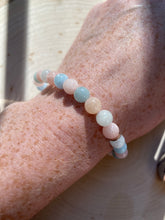 Load image into Gallery viewer, Aquamarine, Morganite and Heliodor stretch bracelet