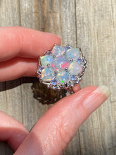 Load image into Gallery viewer, Magical XL Ethiopian Opal Hearts and Tanzanite rounds ring