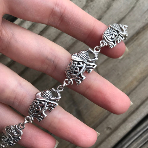 Elephant / Lord Ganesha Sterling Silver Bracelet 7.5-8 inch