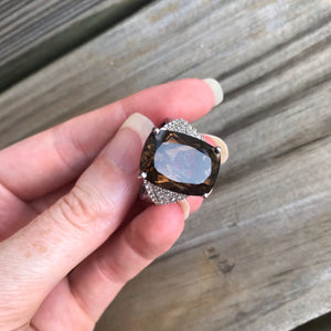 Smoky Quartz and Zircon ring