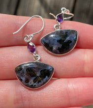 Load image into Gallery viewer, Mystic Merlinite (Indigo Gabbro) and Amethyst earrings