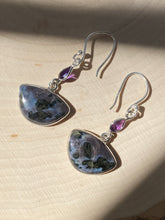 Load image into Gallery viewer, Mystic Merlinite (Indigo Gabbro) and Amethyst earrings