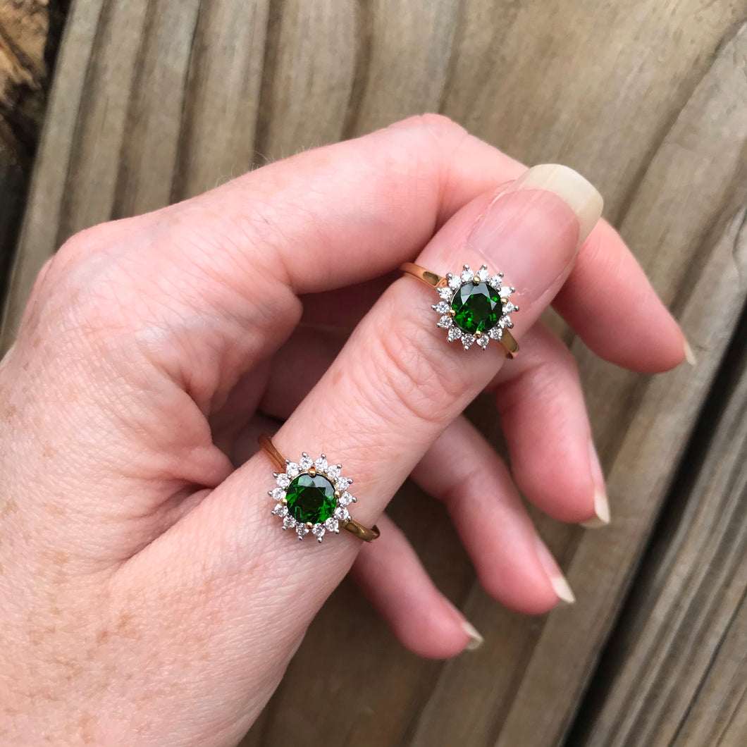 Chrome Diopside and Zircon ring