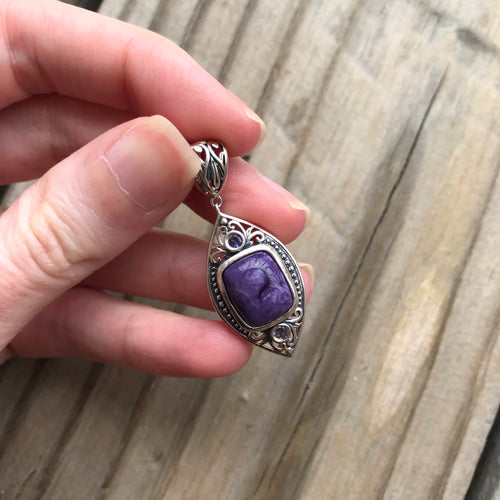 Charoite and Iolite pendant