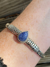 Load image into Gallery viewer, Carved Tanzanite braided sterling silver collectors bracelet