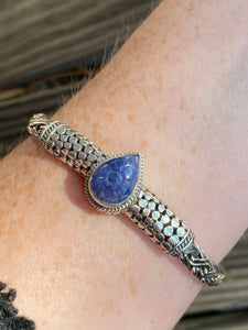 Carved Tanzanite braided sterling silver collectors bracelet