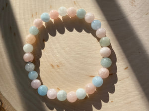 Aquamarine, Morganite and Heliodor stretch bracelet