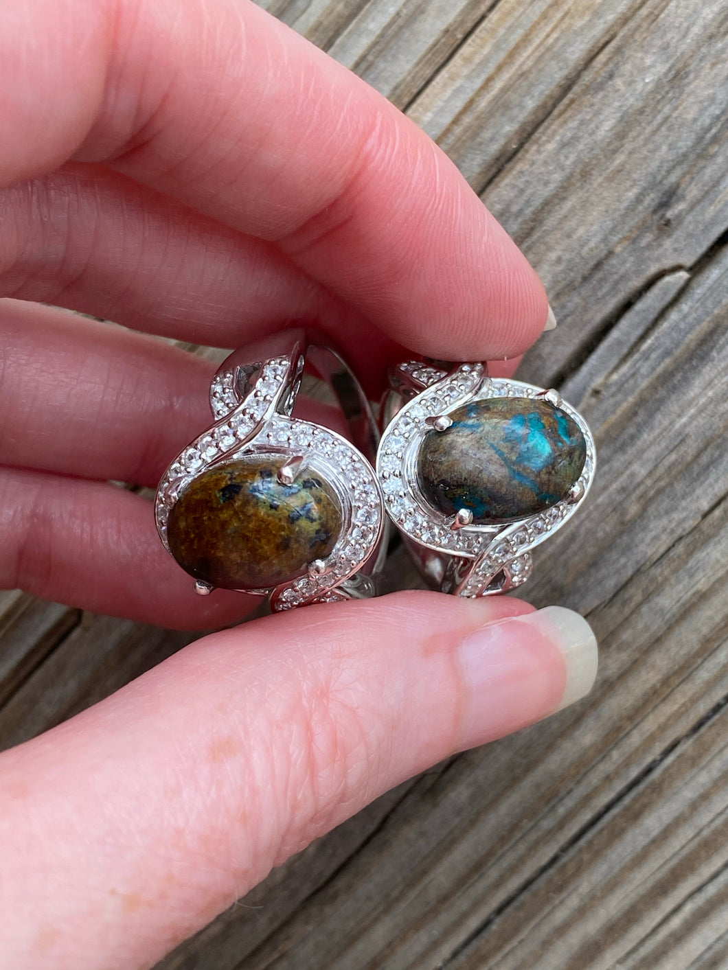 Stress relieving Chrysocolla rings