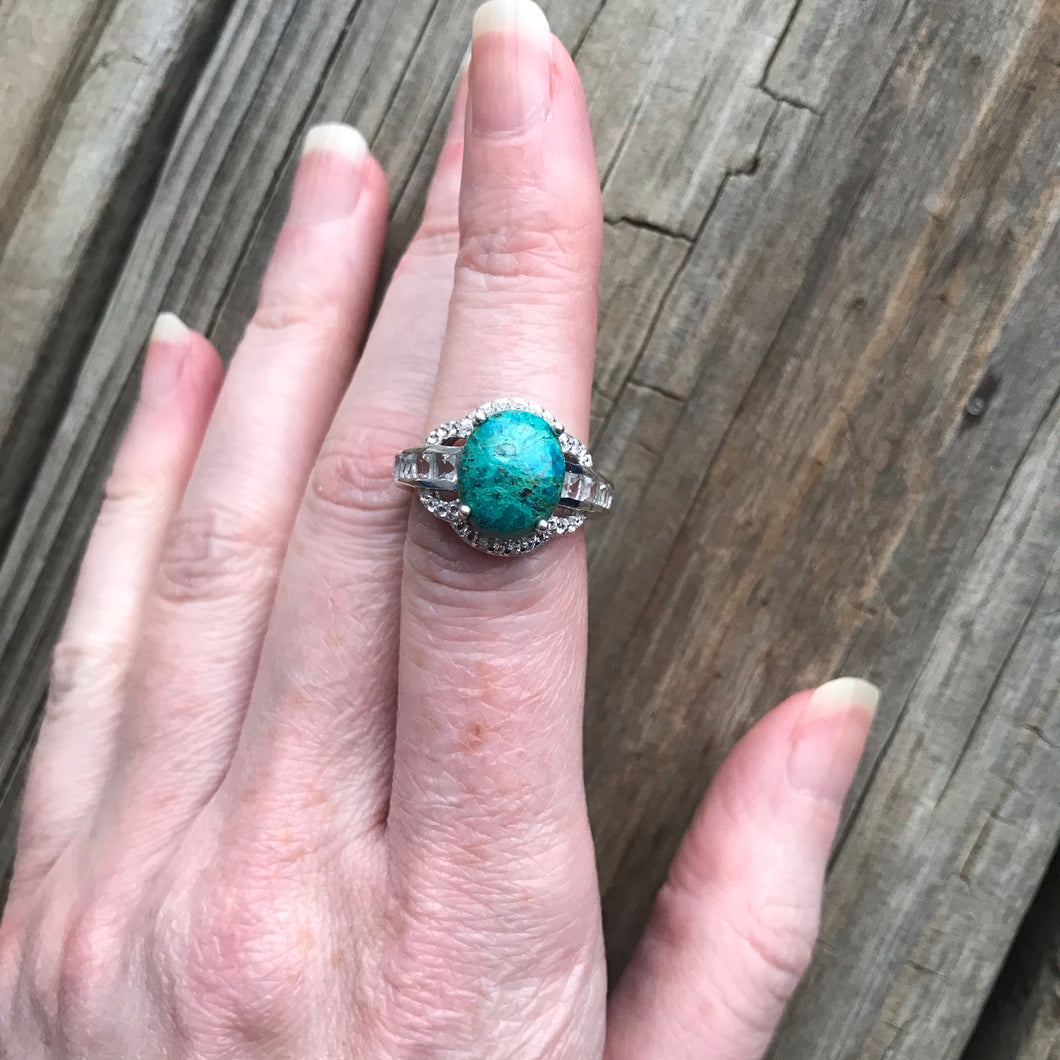 Chrysocolla and sparkling White Topaz