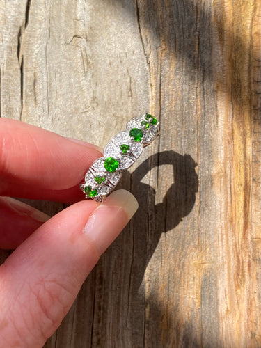 Lime green Chrome Diopside flower band ring
