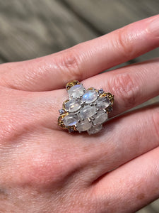 Translucent Rainbow Moonstone & Tanzanite Queen Ring