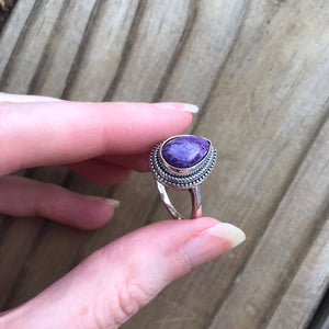 Teardrop Charoite ring