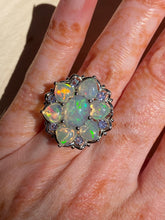 Load image into Gallery viewer, Magical XL Ethiopian Opal Hearts and Tanzanite rounds ring