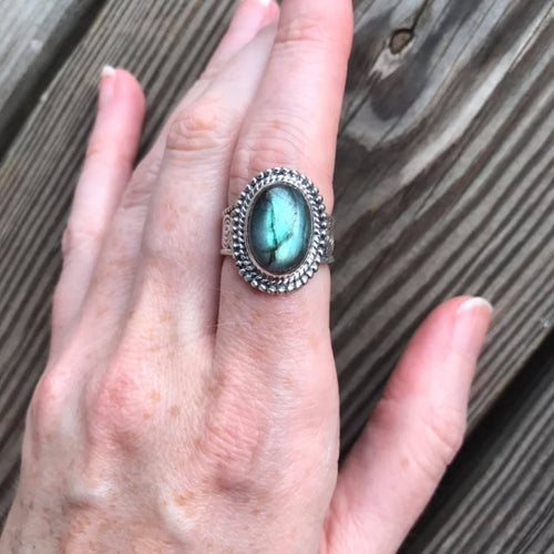 Ethereal blue flash Labradorite ring