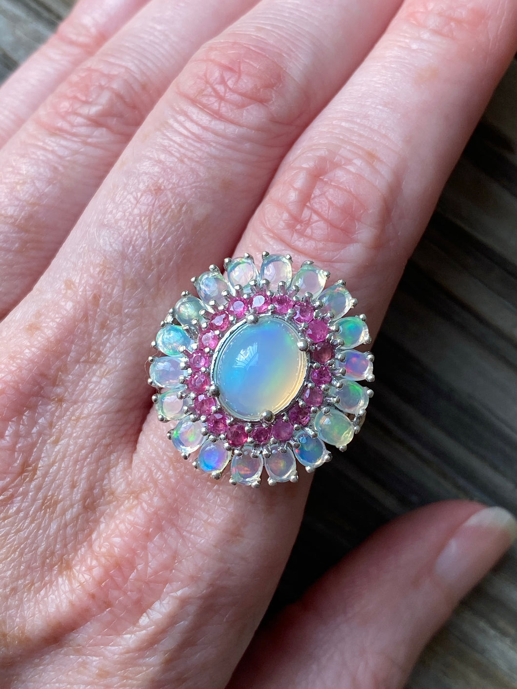 Top Grade Ethiopian Opal and Ruby ring