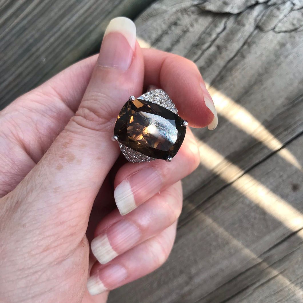 Smoky Quartz and Zircon ring