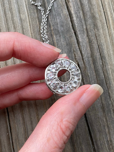 10 stone Petalite circle necklace in stainless steel