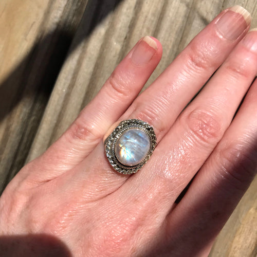 Oval Rainbow Moonstone ring
