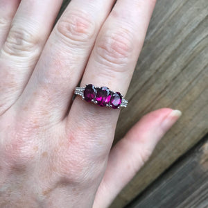 Rhodolite Garnet trilogy rings